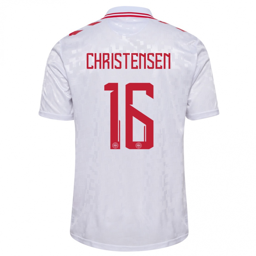 Kinder Fußball Dänemark Oliver Christensen #16 Weiß Auswärtstrikot Trikot 24-26 T-Shirt Luxemburg