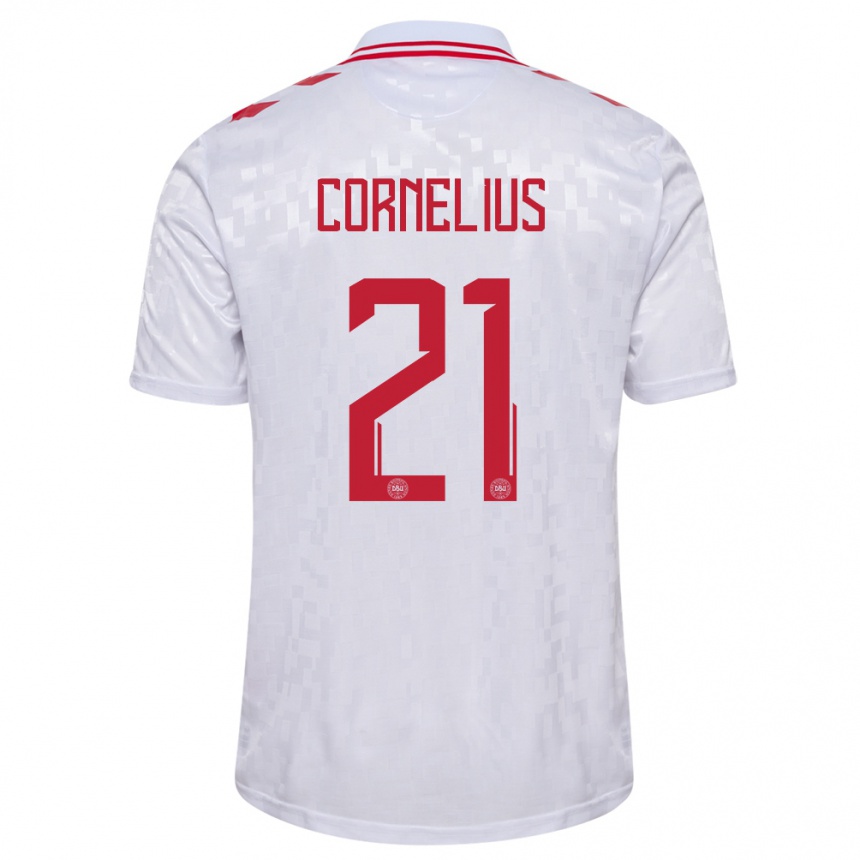 Kinder Fußball Dänemark Andreas Cornelius #21 Weiß Auswärtstrikot Trikot 24-26 T-Shirt Luxemburg