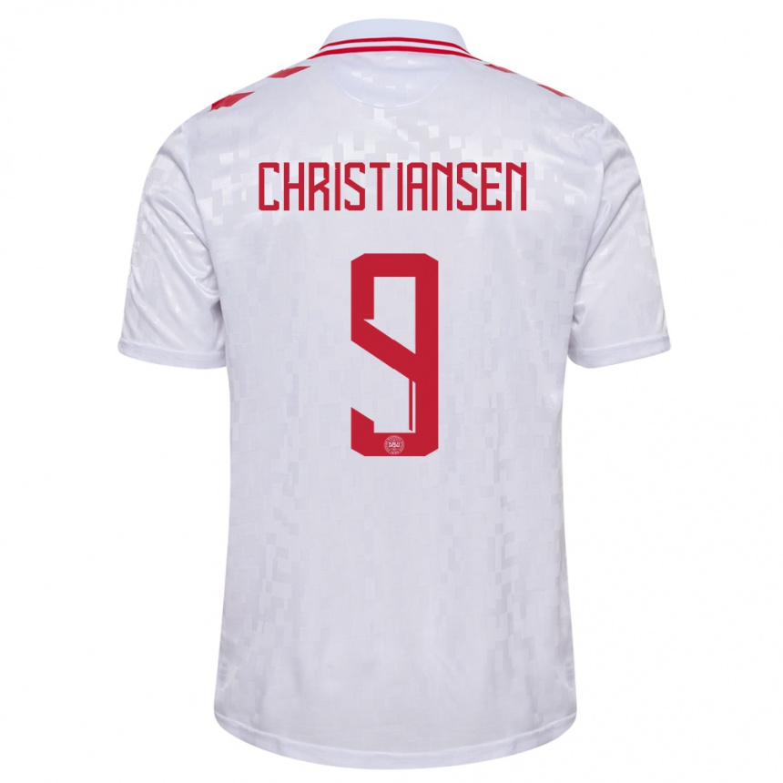 Kinder Fußball Dänemark Nanna Christiansen #9 Weiß Auswärtstrikot Trikot 24-26 T-Shirt Luxemburg