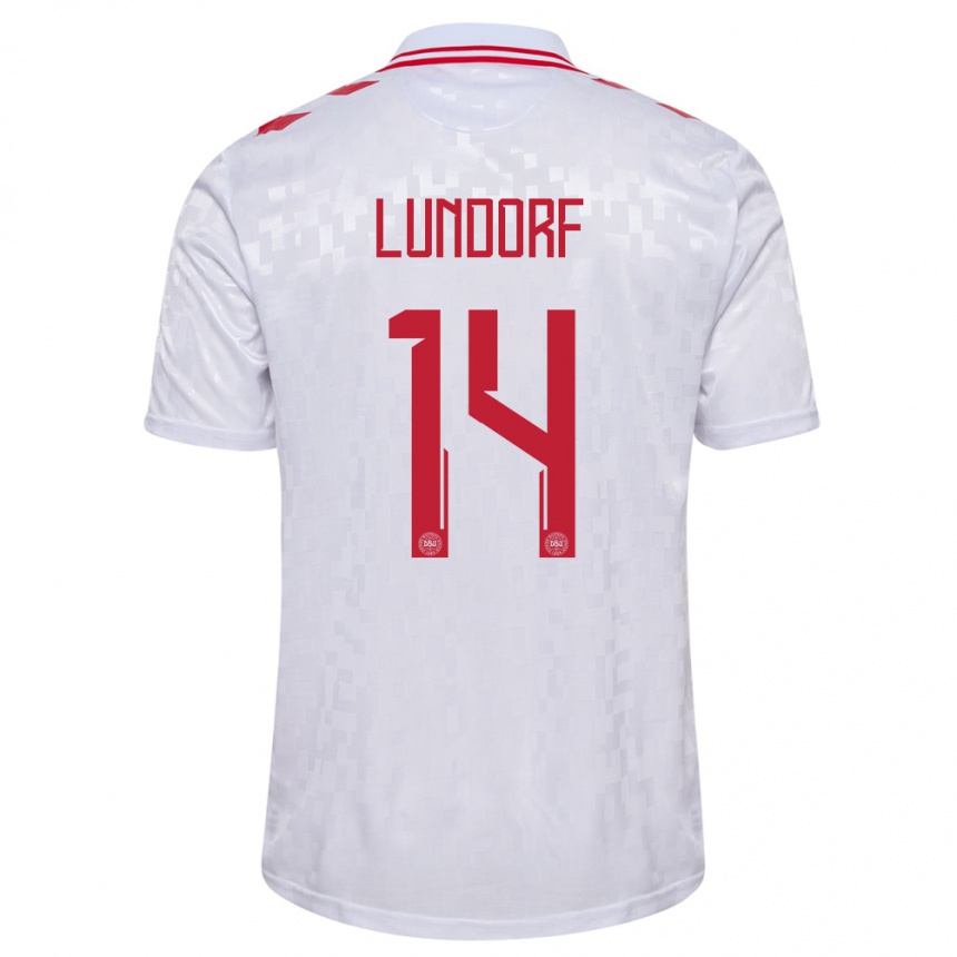 Kinder Fußball Dänemark Matilde Lundorf #14 Weiß Auswärtstrikot Trikot 24-26 T-Shirt Luxemburg