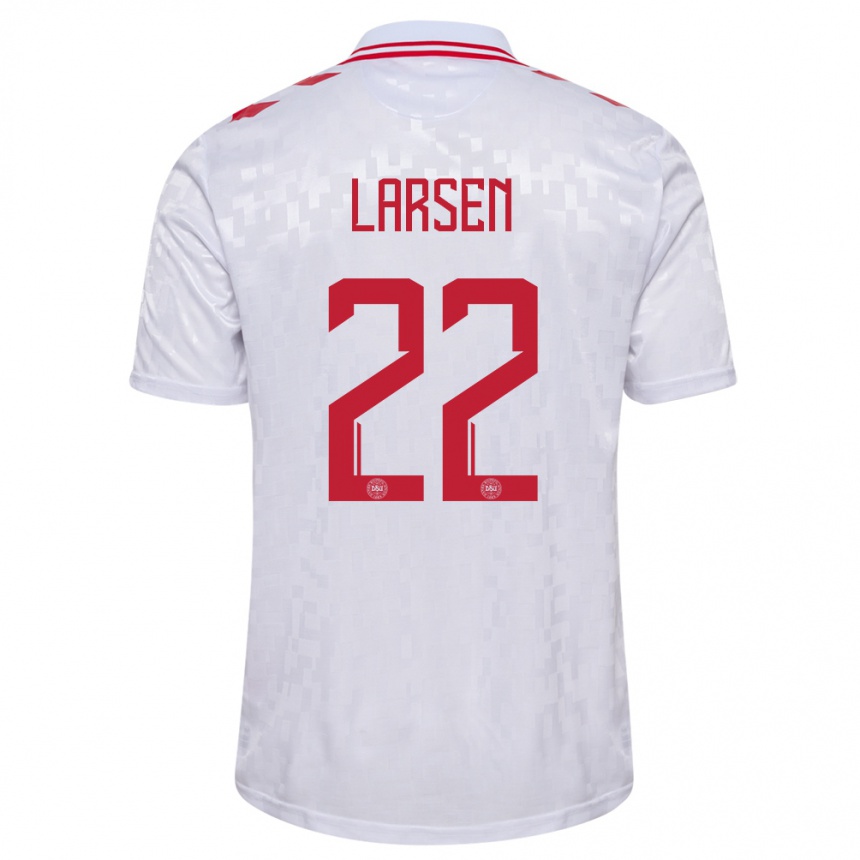 Kinder Fußball Dänemark Kathrine Larsen #22 Weiß Auswärtstrikot Trikot 24-26 T-Shirt Luxemburg