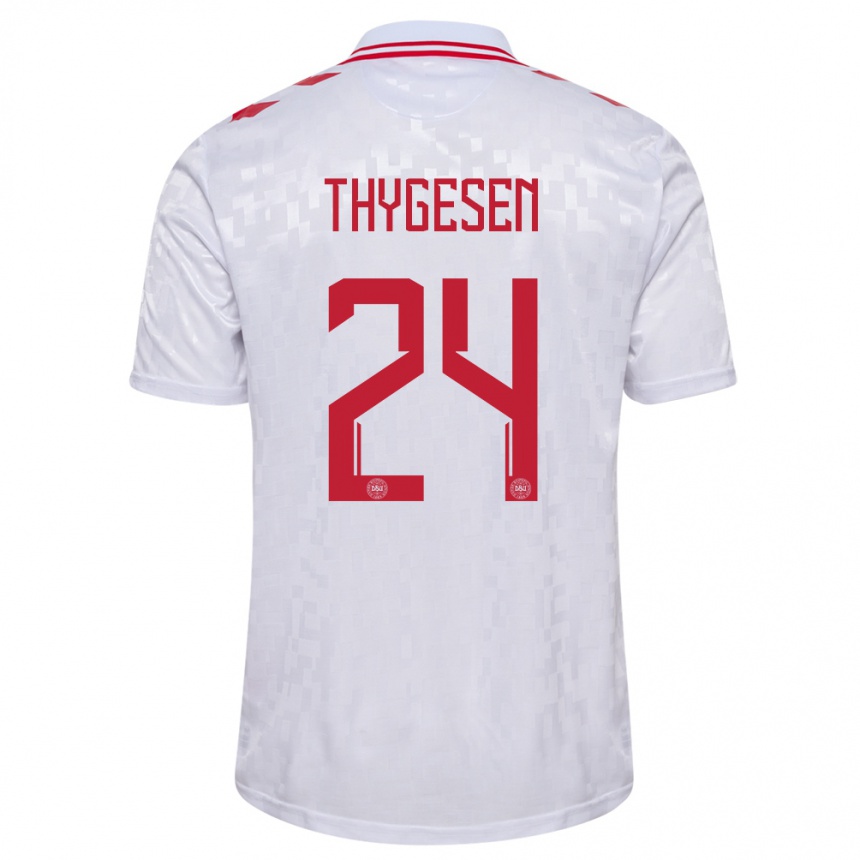 Kinder Fußball Dänemark Sarah Thygesen #24 Weiß Auswärtstrikot Trikot 24-26 T-Shirt Luxemburg