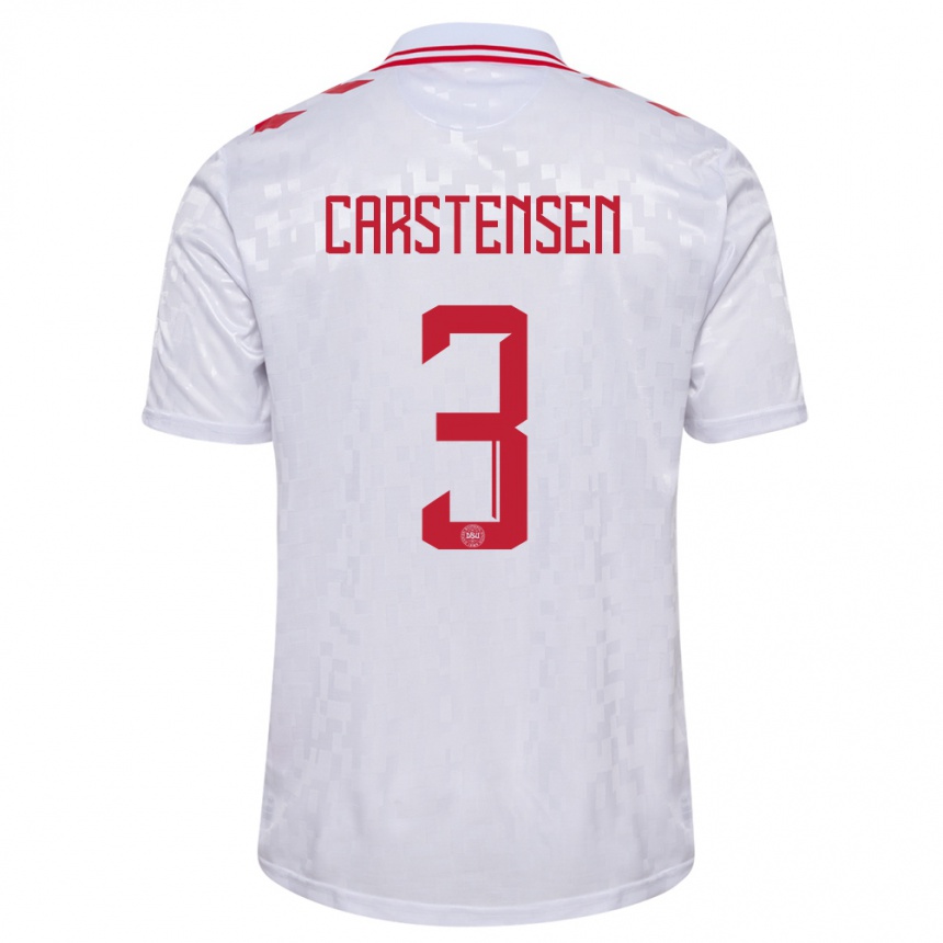 Kinder Fußball Dänemark Rasmus Carstensen #3 Weiß Auswärtstrikot Trikot 24-26 T-Shirt Luxemburg