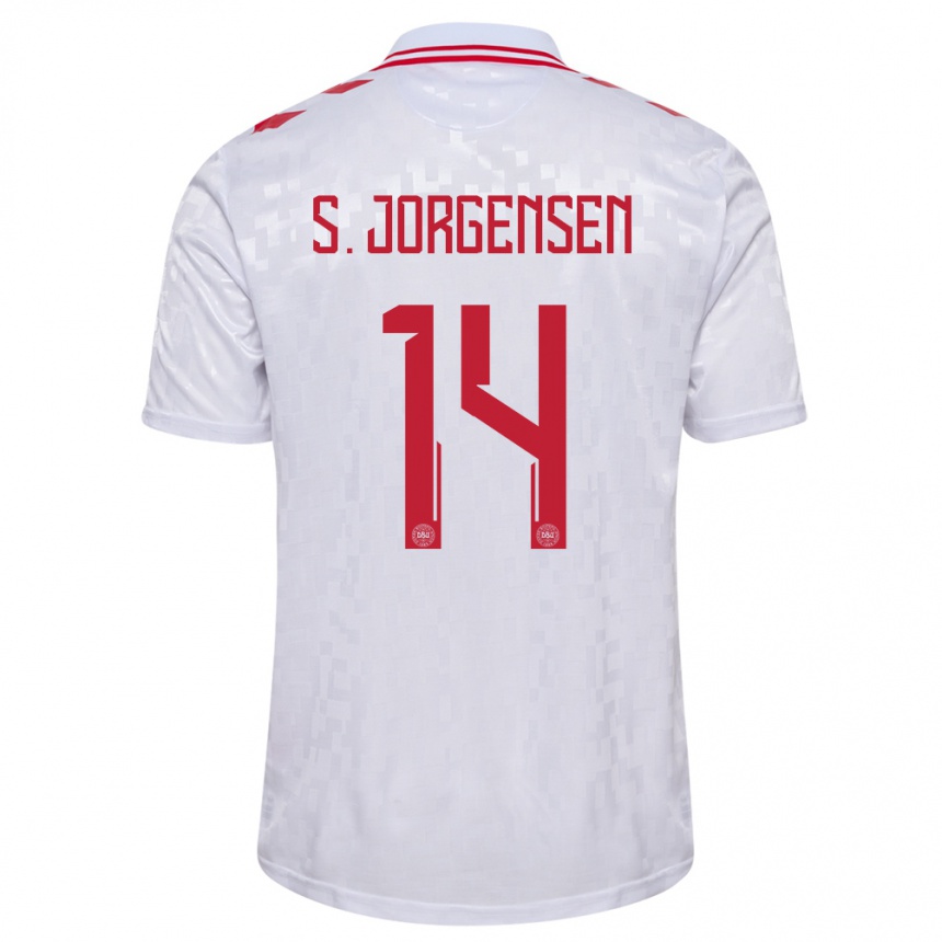 Kinder Fußball Dänemark Sebastian Jorgensen #14 Weiß Auswärtstrikot Trikot 24-26 T-Shirt Luxemburg