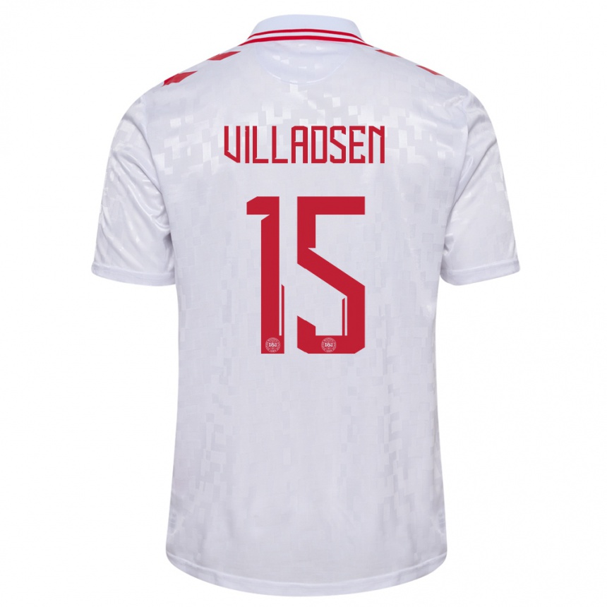 Kinder Fußball Dänemark Oliver Villadsen #15 Weiß Auswärtstrikot Trikot 24-26 T-Shirt Luxemburg