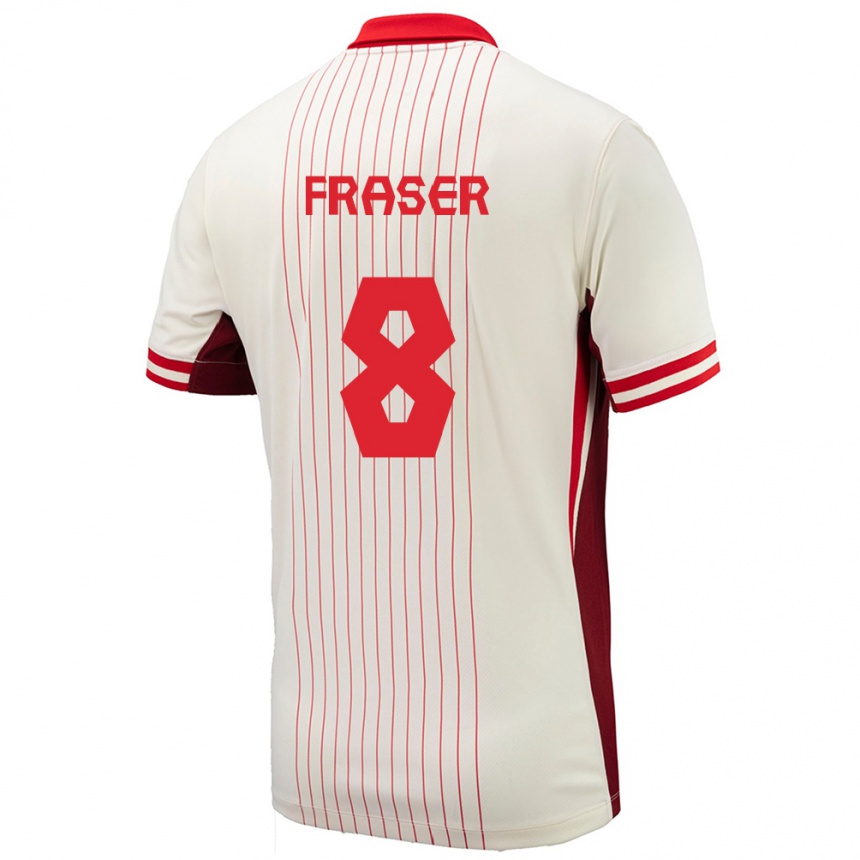 Kinder Fußball Kanada Liam Fraser #8 Weiß Auswärtstrikot Trikot 24-26 T-Shirt Luxemburg