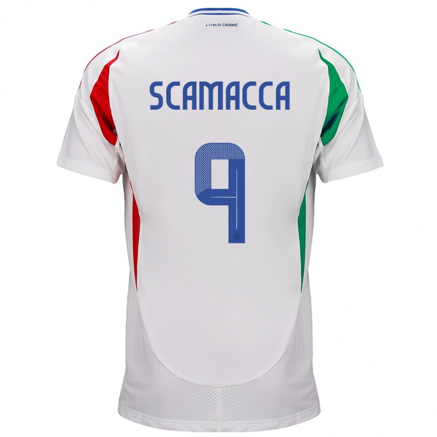 Kinder Fußball Italien Gianluca Scamacca #9 Weiß Auswärtstrikot Trikot 24-26 T-Shirt Luxemburg