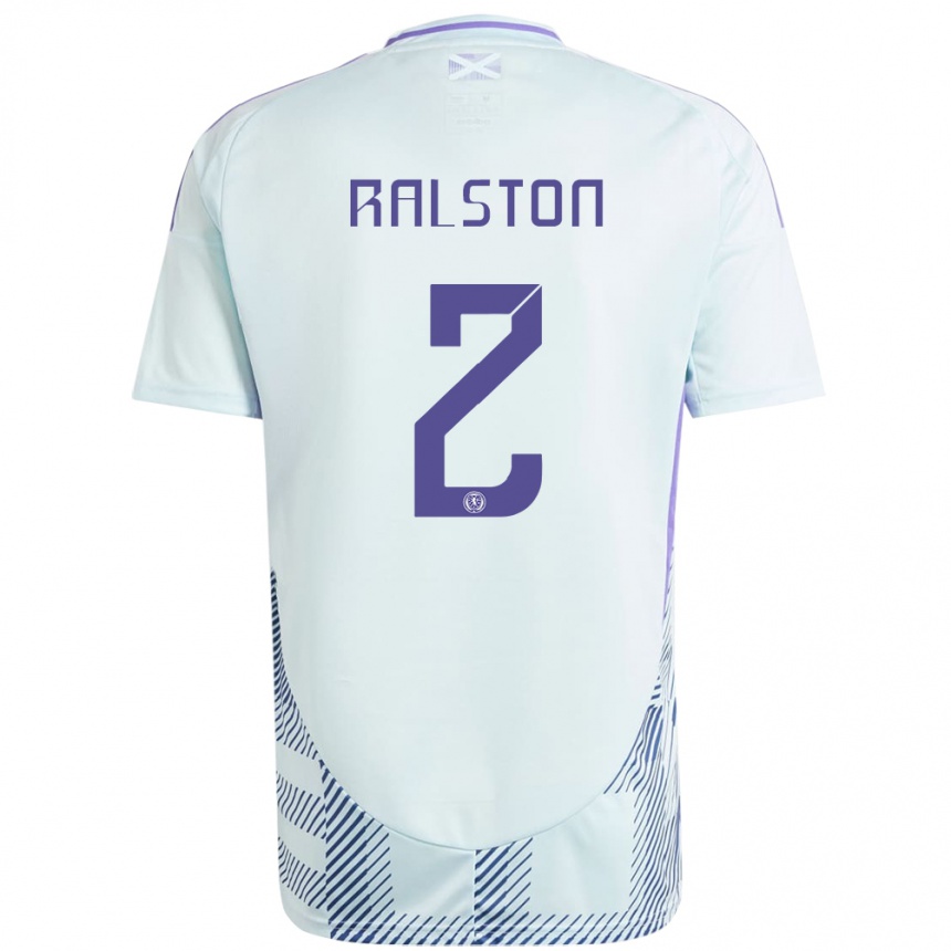 Kinder Fußball Schottland Anthony Ralston #2 Helles Mintblau Auswärtstrikot Trikot 24-26 T-Shirt Luxemburg