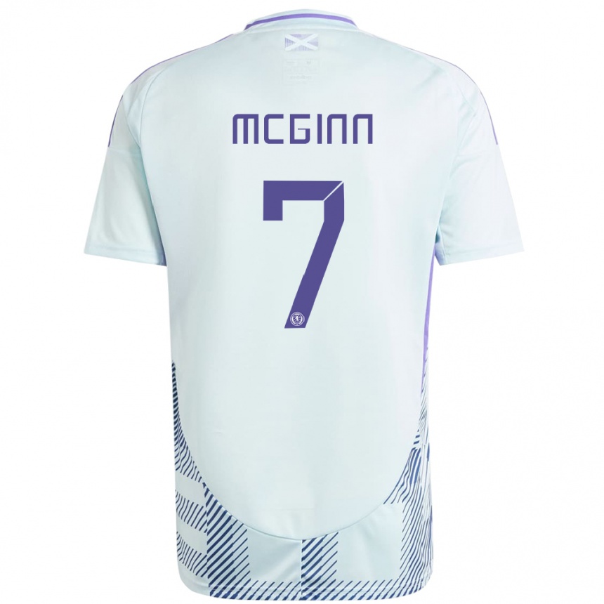 Kinder Fußball Schottland John Mcginn #7 Helles Mintblau Auswärtstrikot Trikot 24-26 T-Shirt Luxemburg