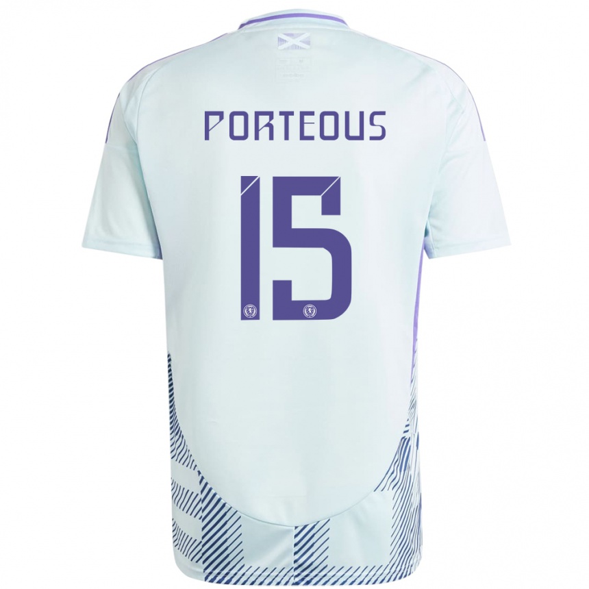 Kinder Fußball Schottland Ryan Porteous #15 Helles Mintblau Auswärtstrikot Trikot 24-26 T-Shirt Luxemburg