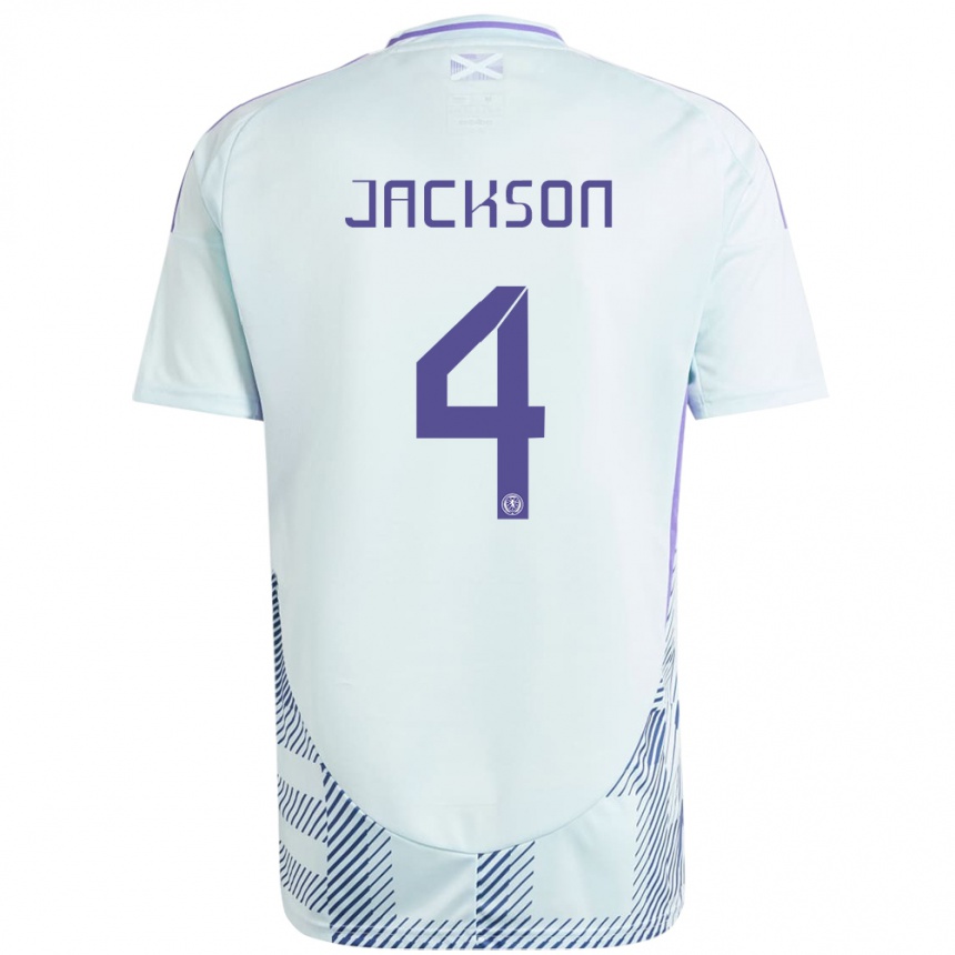 Kinder Fußball Schottland Louis Jackson #4 Helles Mintblau Auswärtstrikot Trikot 24-26 T-Shirt Luxemburg