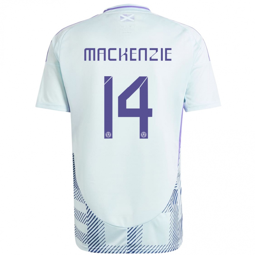 Kinder Fußball Schottland Magnus Mackenzie #14 Helles Mintblau Auswärtstrikot Trikot 24-26 T-Shirt Luxemburg