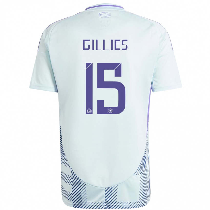 Kinder Fußball Schottland Matthew Gillies #15 Helles Mintblau Auswärtstrikot Trikot 24-26 T-Shirt Luxemburg