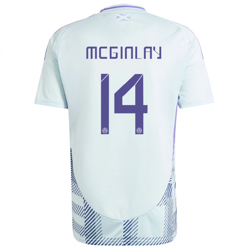 Kinder Fußball Schottland Aiden Mcginlay #14 Helles Mintblau Auswärtstrikot Trikot 24-26 T-Shirt Luxemburg