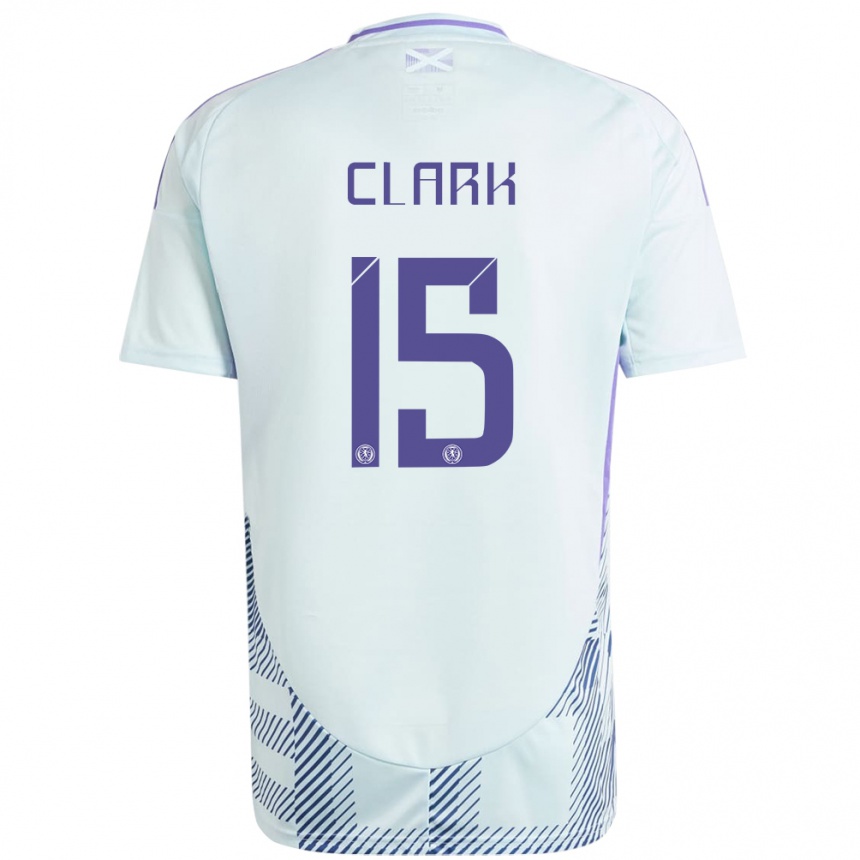 Kinder Fußball Schottland Jenna Clark #15 Helles Mintblau Auswärtstrikot Trikot 24-26 T-Shirt Luxemburg