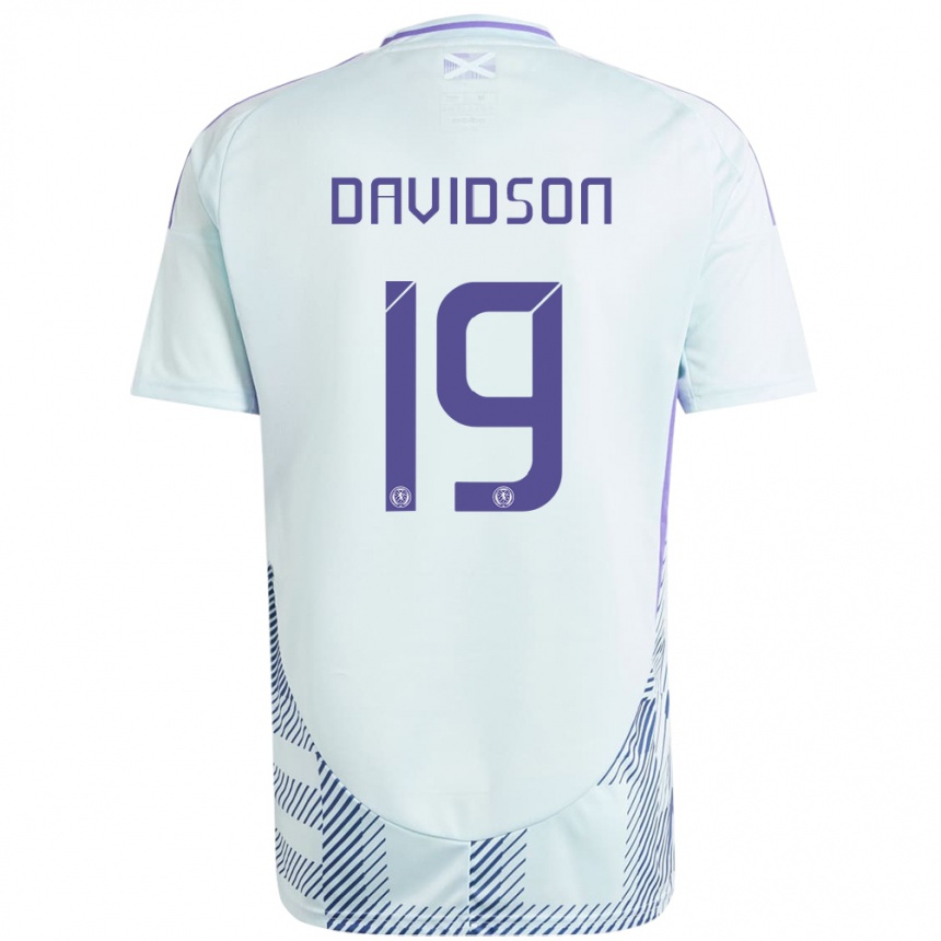 Kinder Fußball Schottland Lauren Davidson #19 Helles Mintblau Auswärtstrikot Trikot 24-26 T-Shirt Luxemburg