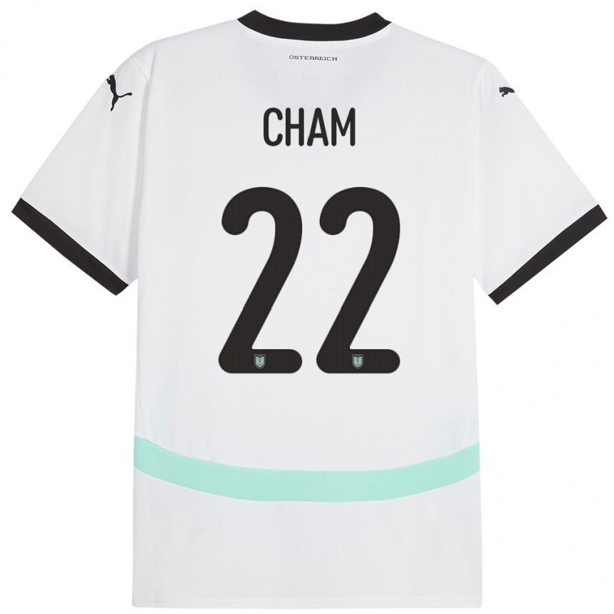 Kinder Fußball Österreich Muhammed Cham #22 Weiß Auswärtstrikot Trikot 24-26 T-Shirt Luxemburg