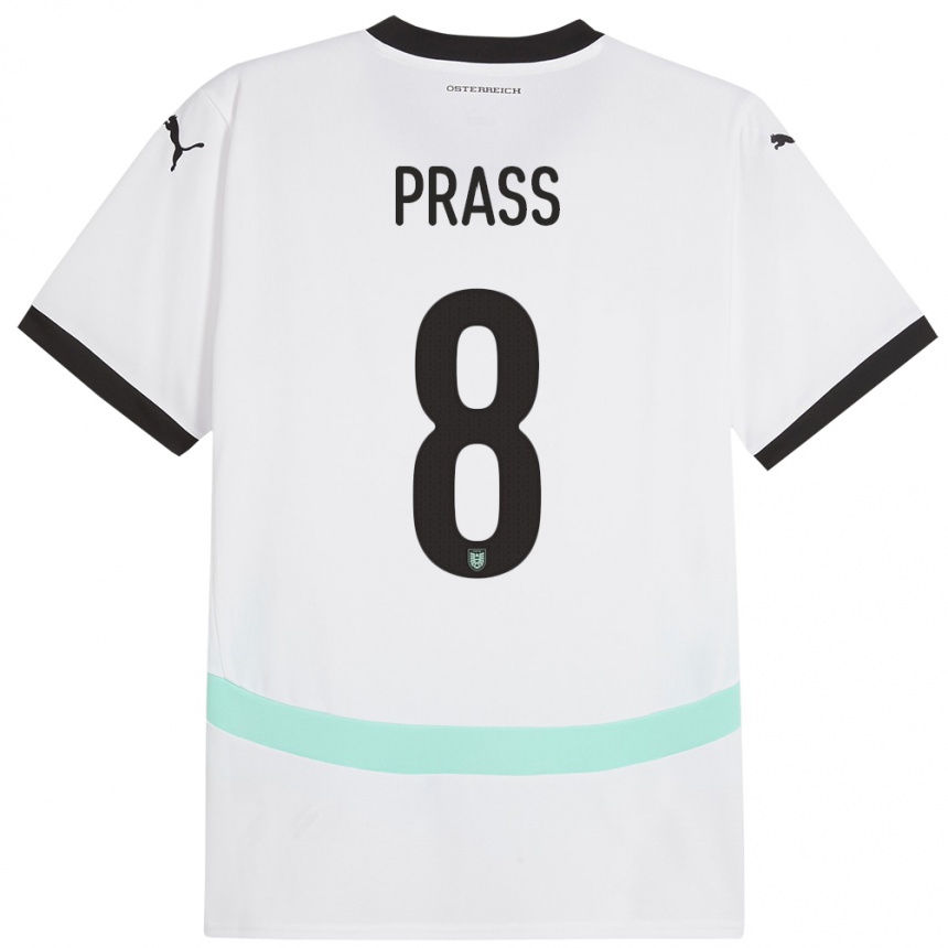 Kinder Fußball Österreich Alexander Prass #8 Weiß Auswärtstrikot Trikot 24-26 T-Shirt Luxemburg