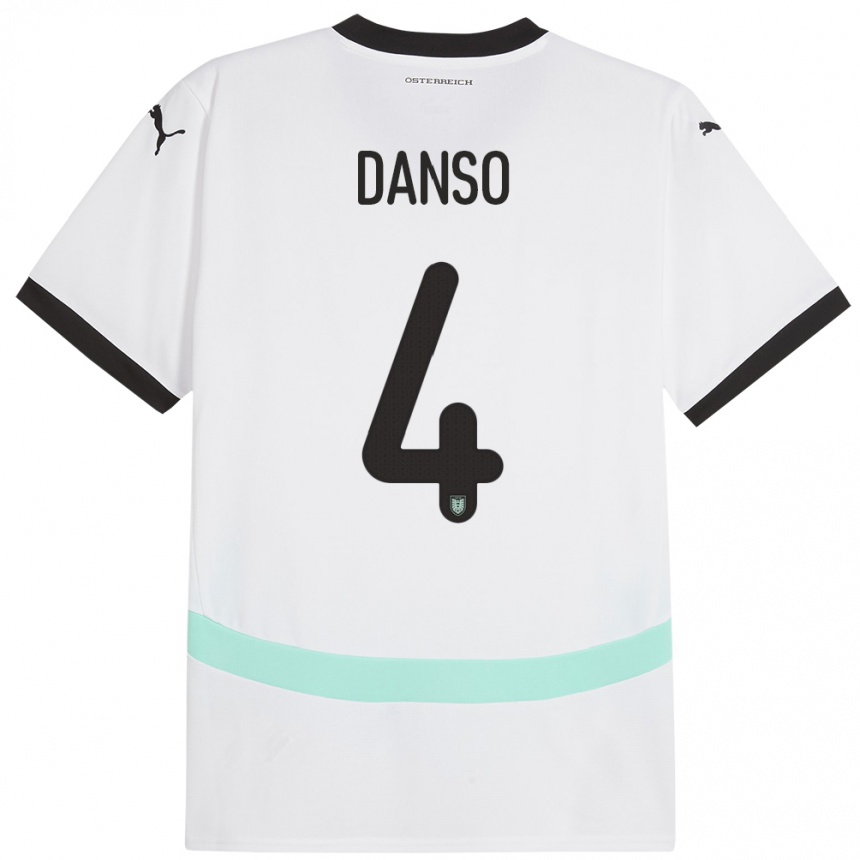 Kinder Fußball Österreich Kevin Danso #4 Weiß Auswärtstrikot Trikot 24-26 T-Shirt Luxemburg