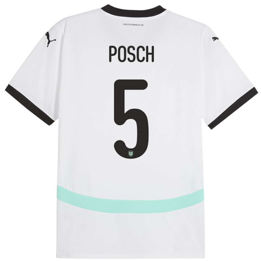 Kinder Fußball Österreich Stefan Posch #5 Weiß Auswärtstrikot Trikot 24-26 T-Shirt Luxemburg