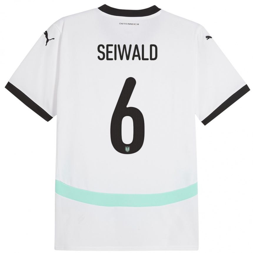 Kinder Fußball Österreich Nicolas Seiwald #6 Weiß Auswärtstrikot Trikot 24-26 T-Shirt Luxemburg