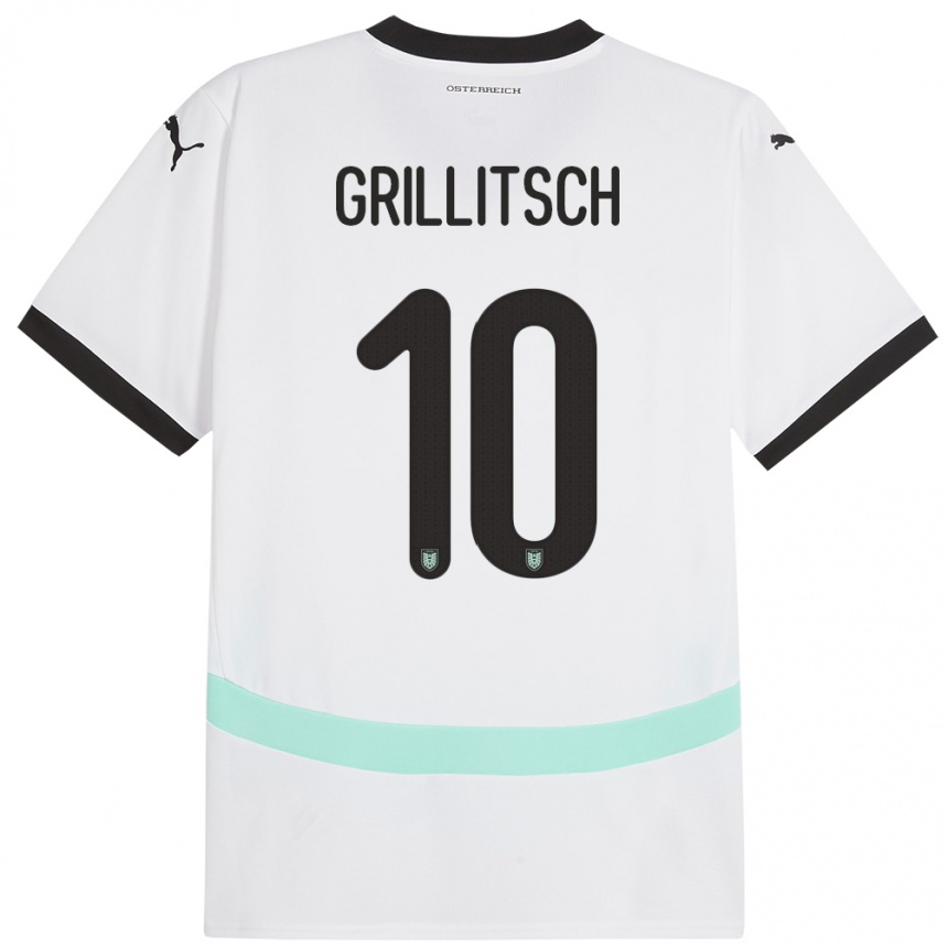 Kinder Fußball Österreich Florian Grillitsch #10 Weiß Auswärtstrikot Trikot 24-26 T-Shirt Luxemburg