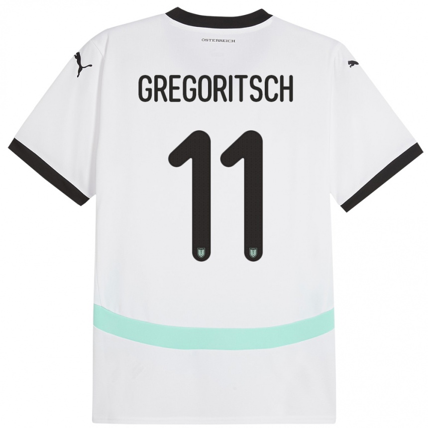 Kinder Fußball Österreich Michael Gregoritsch #11 Weiß Auswärtstrikot Trikot 24-26 T-Shirt Luxemburg