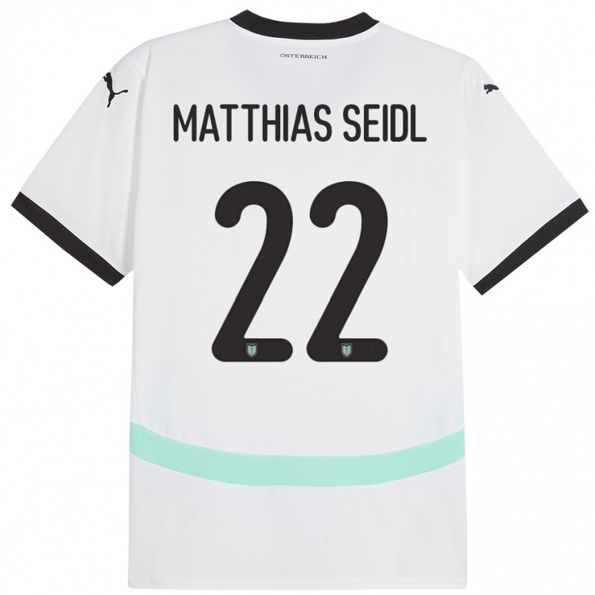 Kinder Fußball Österreich Matthias Seidl #22 Weiß Auswärtstrikot Trikot 24-26 T-Shirt Luxemburg