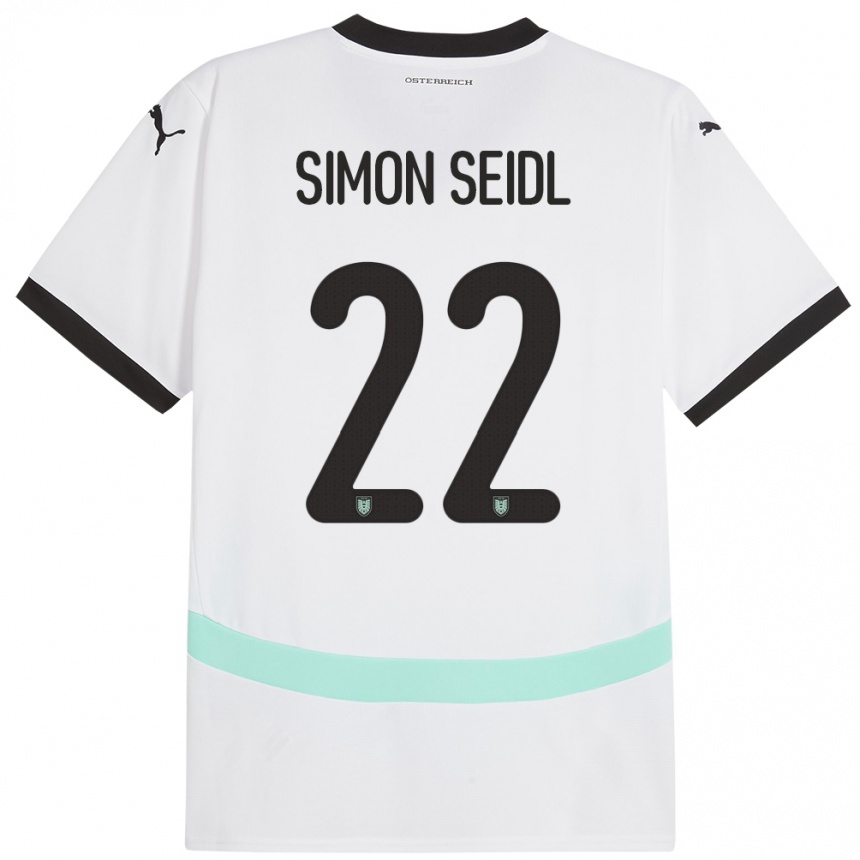 Kinder Fußball Österreich Simon Seidl #22 Weiß Auswärtstrikot Trikot 24-26 T-Shirt Luxemburg