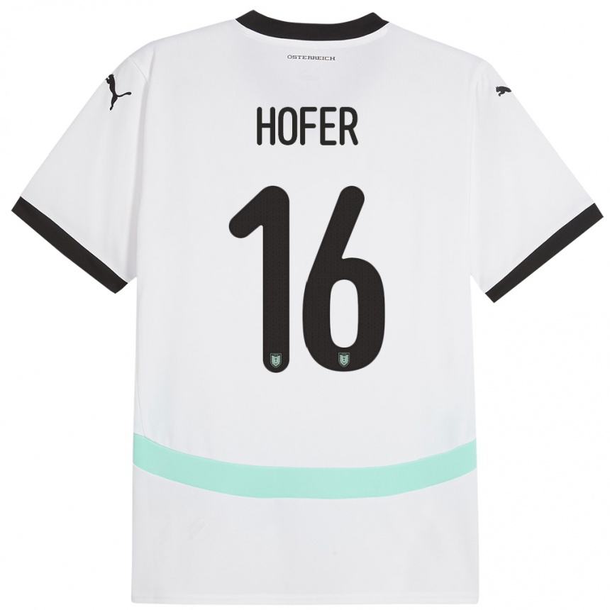 Kinder Fußball Österreich Raphael Hofer #16 Weiß Auswärtstrikot Trikot 24-26 T-Shirt Luxemburg