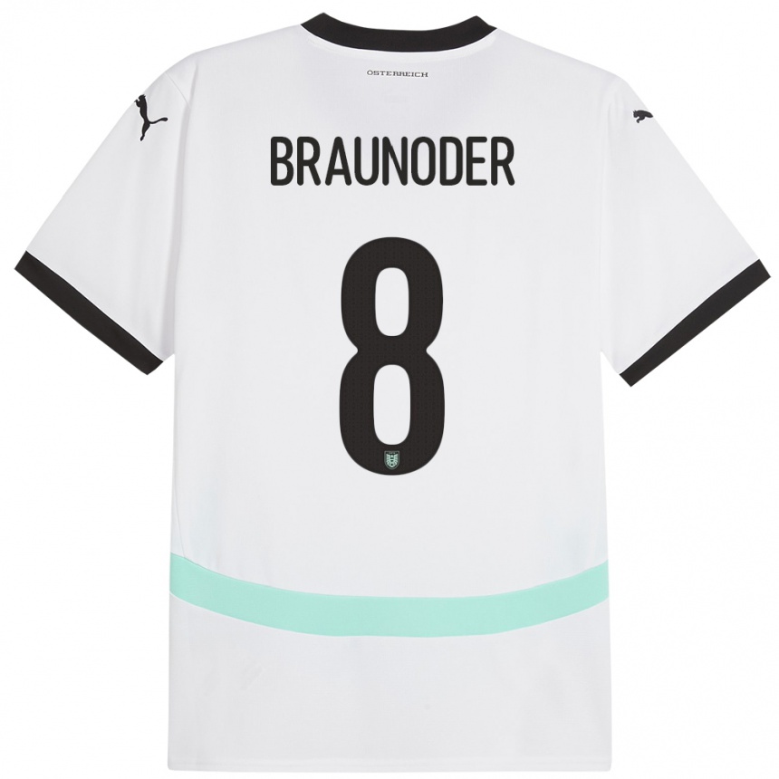 Kinder Fußball Österreich Matthias Braunöder #8 Weiß Auswärtstrikot Trikot 24-26 T-Shirt Luxemburg