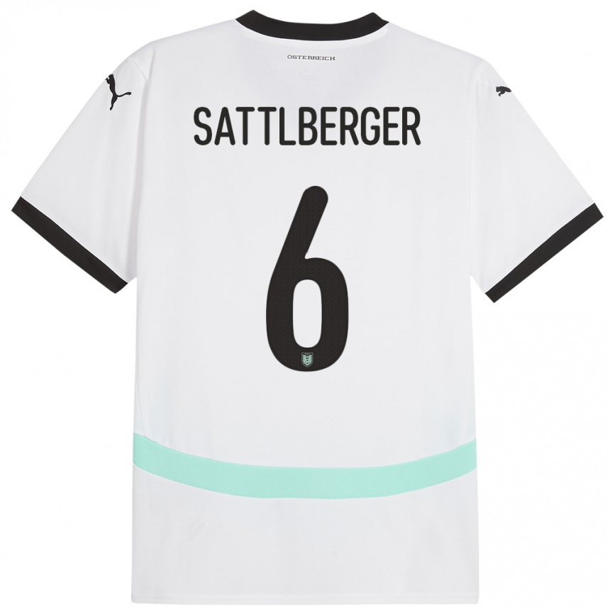 Kinder Fußball Österreich Nikolas Sattlberger #6 Weiß Auswärtstrikot Trikot 24-26 T-Shirt Luxemburg