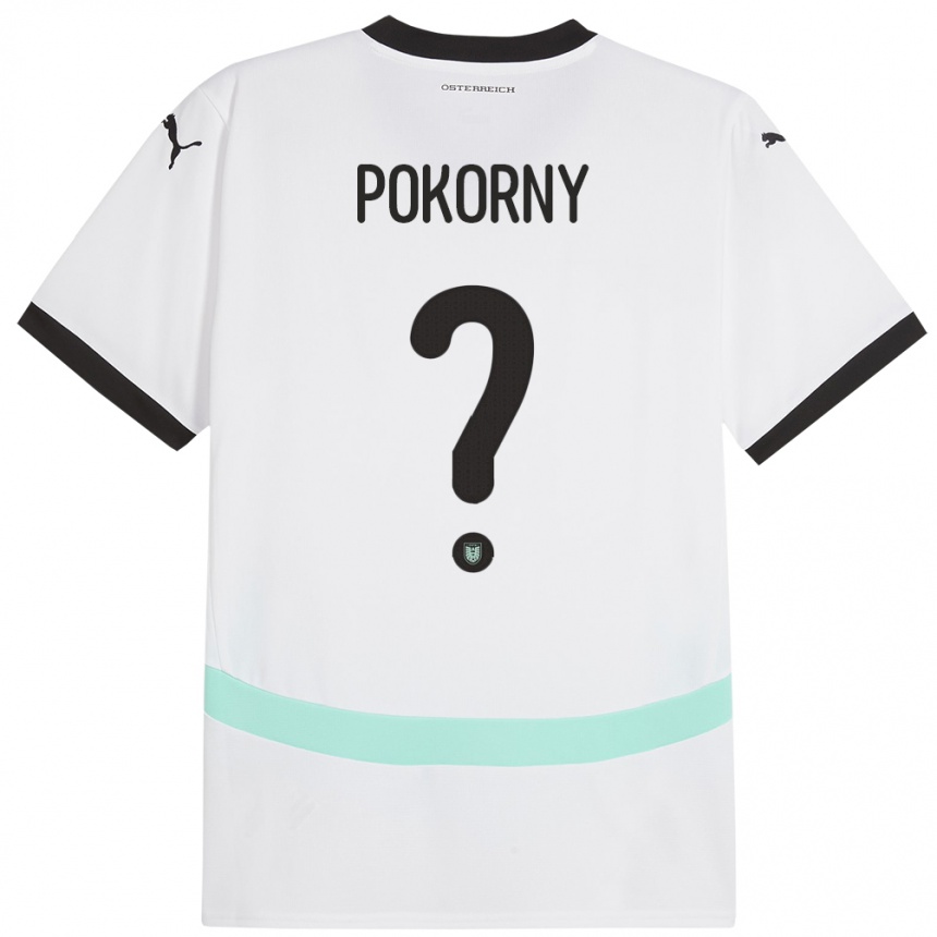 Kinder Fußball Österreich Jakob Pokorny #0 Weiß Auswärtstrikot Trikot 24-26 T-Shirt Luxemburg