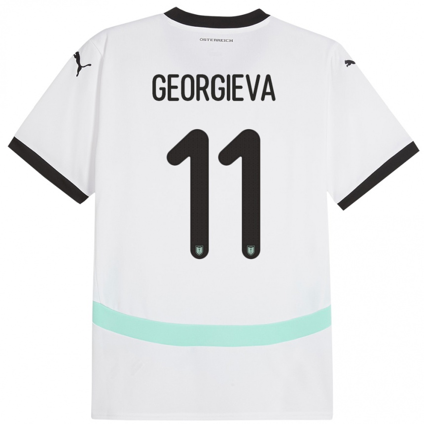 Kinder Fußball Österreich Marina Georgieva #11 Weiß Auswärtstrikot Trikot 24-26 T-Shirt Luxemburg