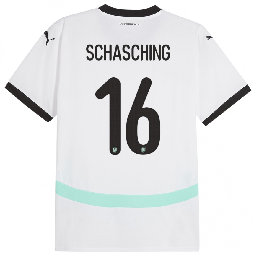 Kinder Fußball Österreich Annabel Schasching #16 Weiß Auswärtstrikot Trikot 24-26 T-Shirt Luxemburg