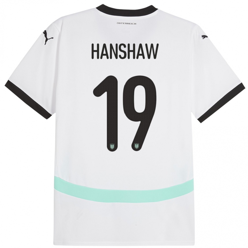 Kinder Fußball Österreich Verena Hanshaw #19 Weiß Auswärtstrikot Trikot 24-26 T-Shirt Luxemburg