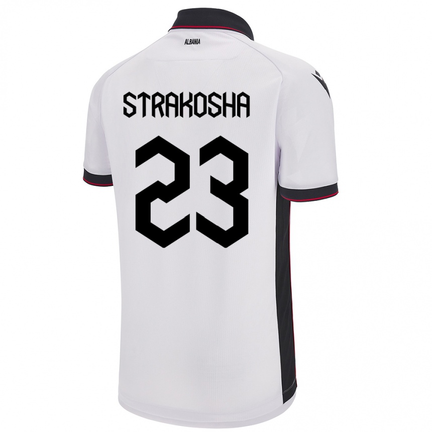 Kinder Fußball Albanien Thomas Strakosha #23 Weiß Auswärtstrikot Trikot 24-26 T-Shirt Luxemburg