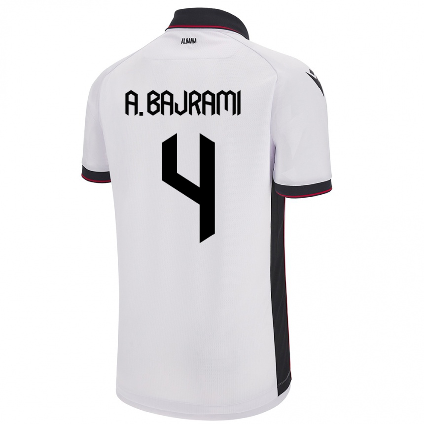 Kinder Fußball Albanien Adrian Bajrami #4 Weiß Auswärtstrikot Trikot 24-26 T-Shirt Luxemburg