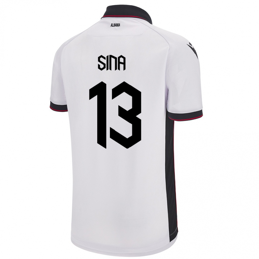 Kinder Fußball Albanien Samuele Sina #13 Weiß Auswärtstrikot Trikot 24-26 T-Shirt Luxemburg