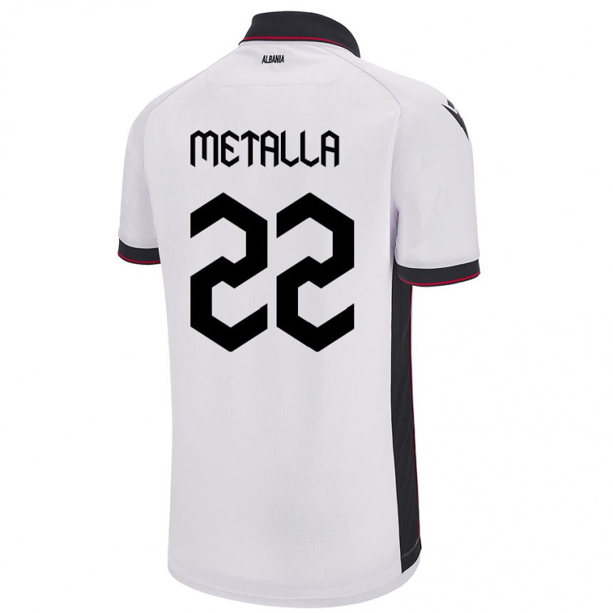 Kinder Fußball Albanien Mikaela Metalla #22 Weiß Auswärtstrikot Trikot 24-26 T-Shirt Luxemburg