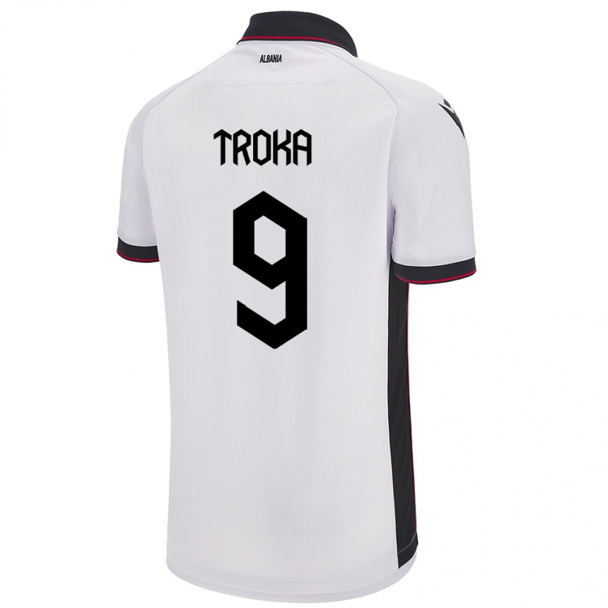 Kinder Fußball Albanien Valentina Troka #9 Weiß Auswärtstrikot Trikot 24-26 T-Shirt Luxemburg