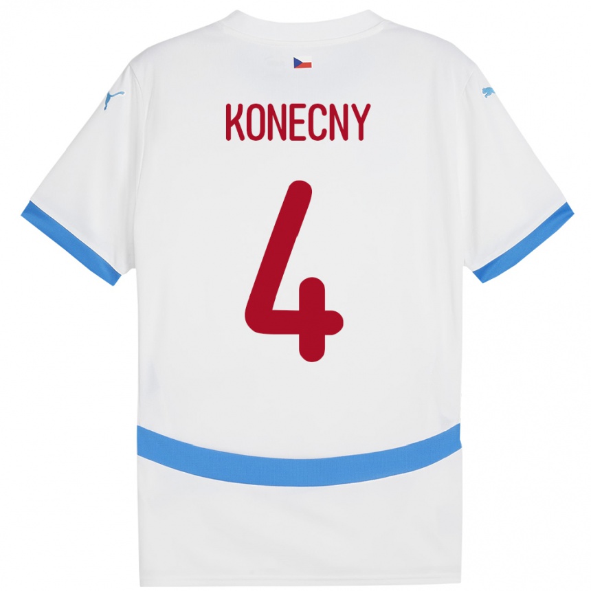 Kinder Fußball Tschechien Mikulas Konecny #4 Weiß Auswärtstrikot Trikot 24-26 T-Shirt Luxemburg