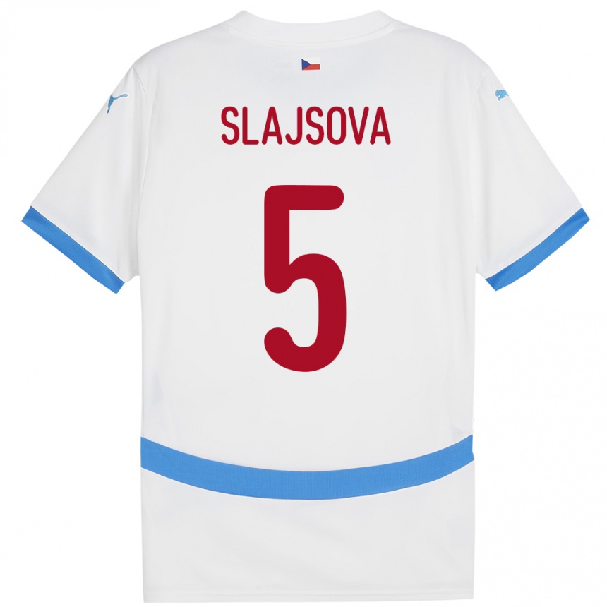 Kinder Fußball Tschechien Gabriela Šlajsová #5 Weiß Auswärtstrikot Trikot 24-26 T-Shirt Luxemburg