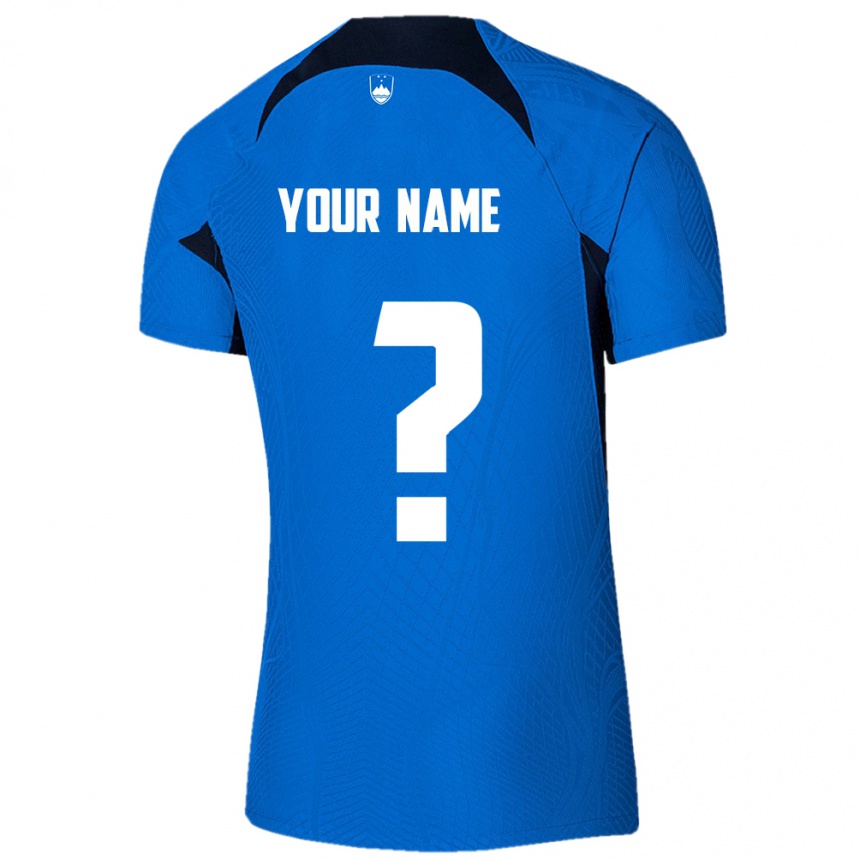 Kinder Fußball Slowenien Ihren Namen #0 Blau Auswärtstrikot Trikot 24-26 T-Shirt Luxemburg