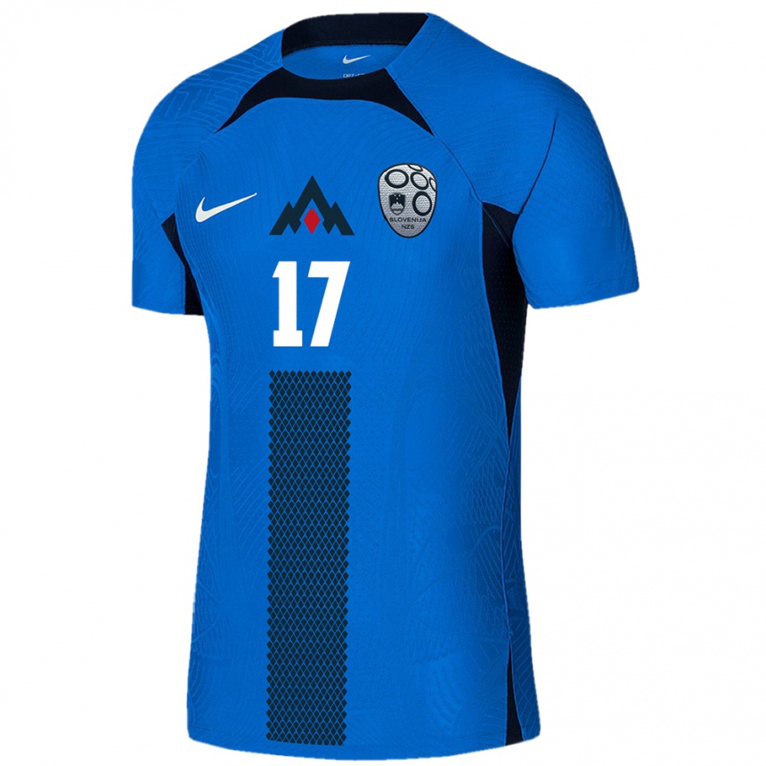 Kinder Fußball Slowenien Kevin Benkic #17 Blau Auswärtstrikot Trikot 24-26 T-Shirt Luxemburg