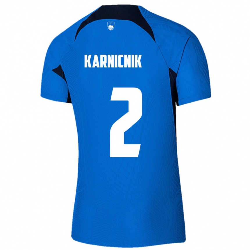 Kinder Fußball Slowenien Zan Karnicnik #2 Blau Auswärtstrikot Trikot 24-26 T-Shirt Luxemburg