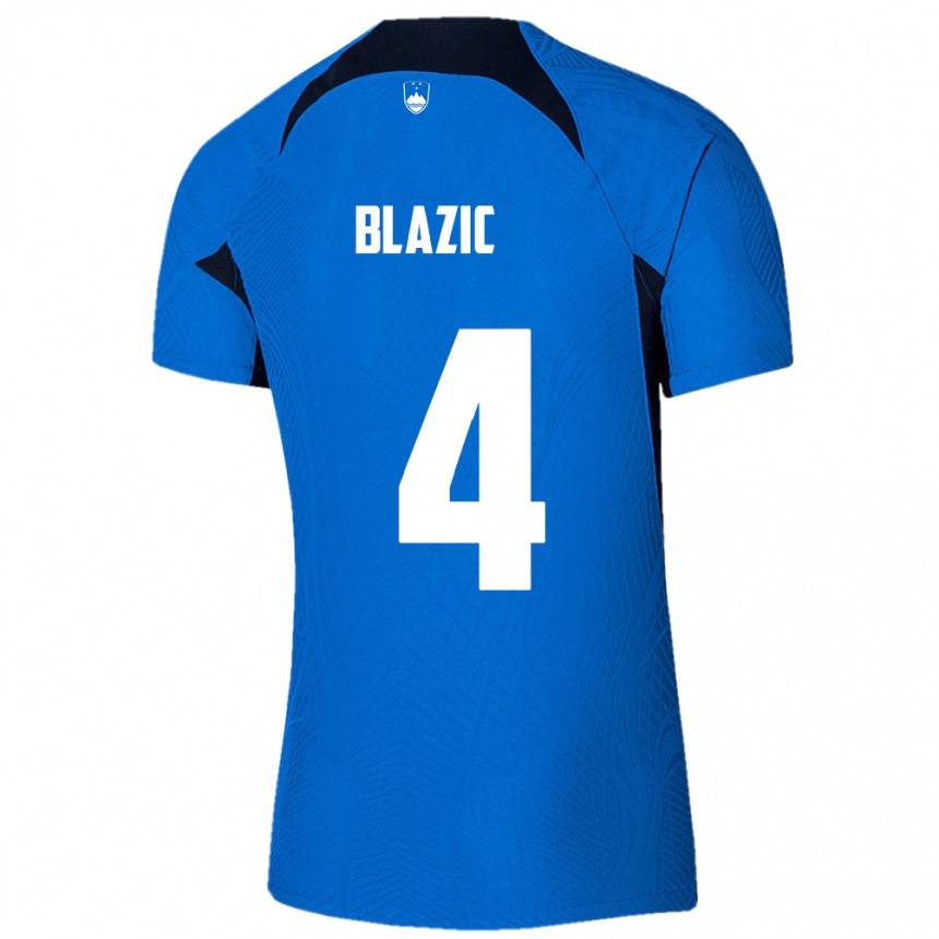 Kinder Fußball Slowenien Miha Blazic #4 Blau Auswärtstrikot Trikot 24-26 T-Shirt Luxemburg