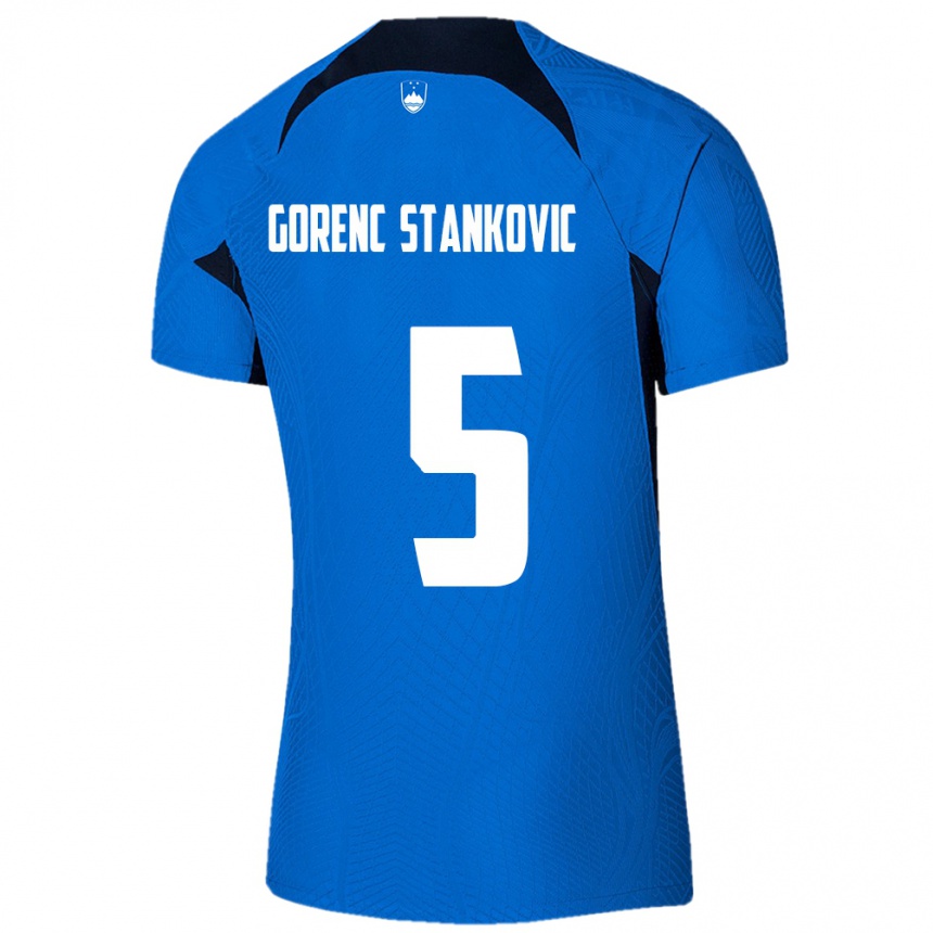 Kinder Fußball Slowenien Jon Gorenc Stankovic #5 Blau Auswärtstrikot Trikot 24-26 T-Shirt Luxemburg