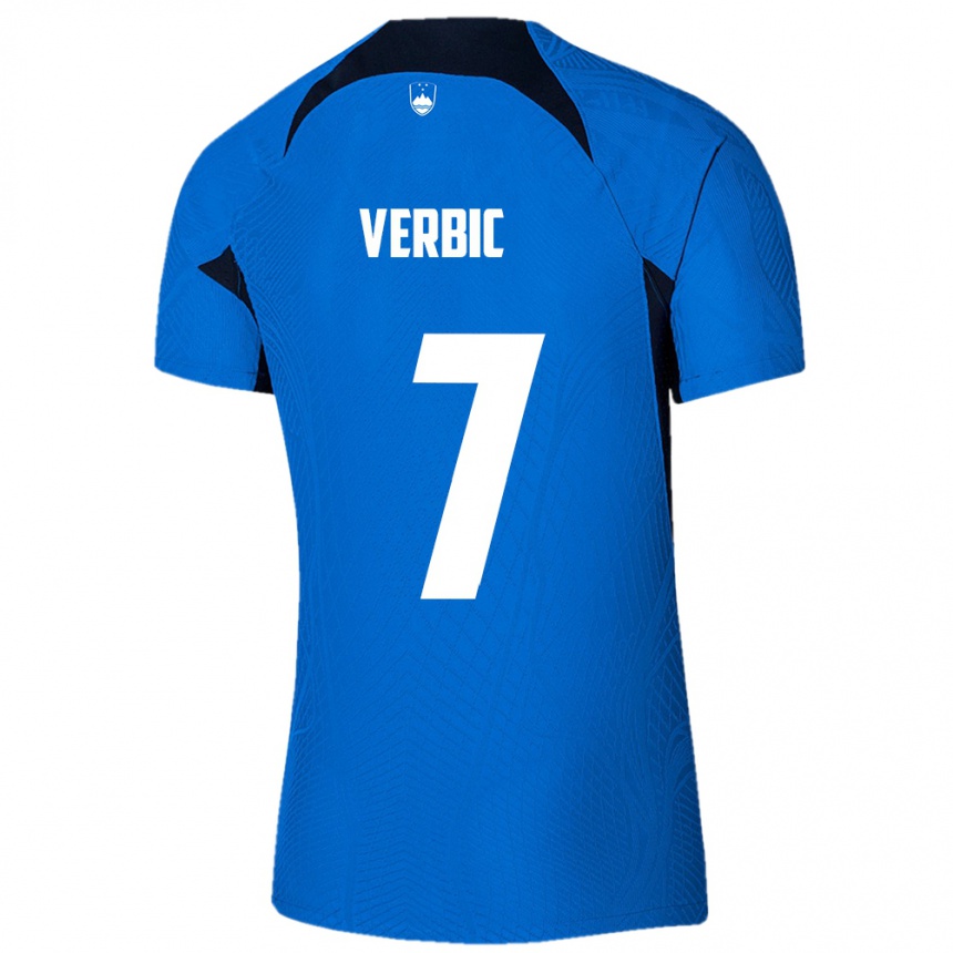 Kinder Fußball Slowenien Benjamin Verbic #7 Blau Auswärtstrikot Trikot 24-26 T-Shirt Luxemburg