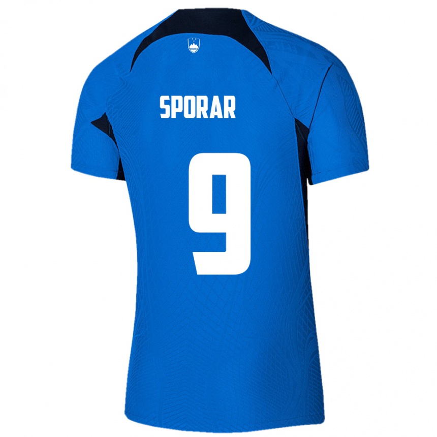 Kinder Fußball Slowenien Andraz Sporar #9 Blau Auswärtstrikot Trikot 24-26 T-Shirt Luxemburg